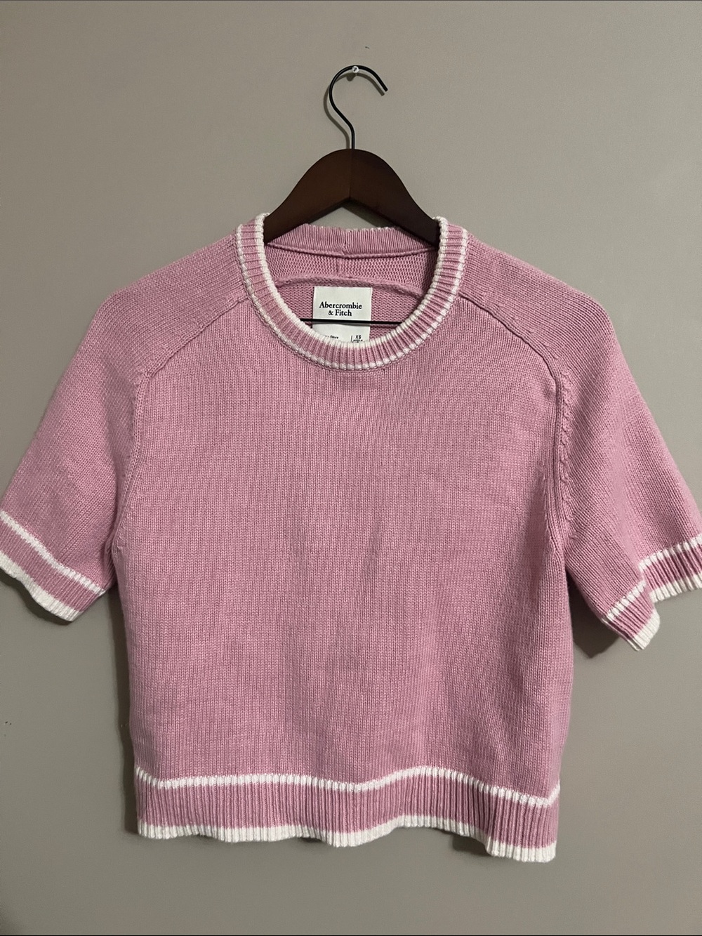 Abercrombie & Fitch Pink Short Sleeve Crew Knit with White Trim